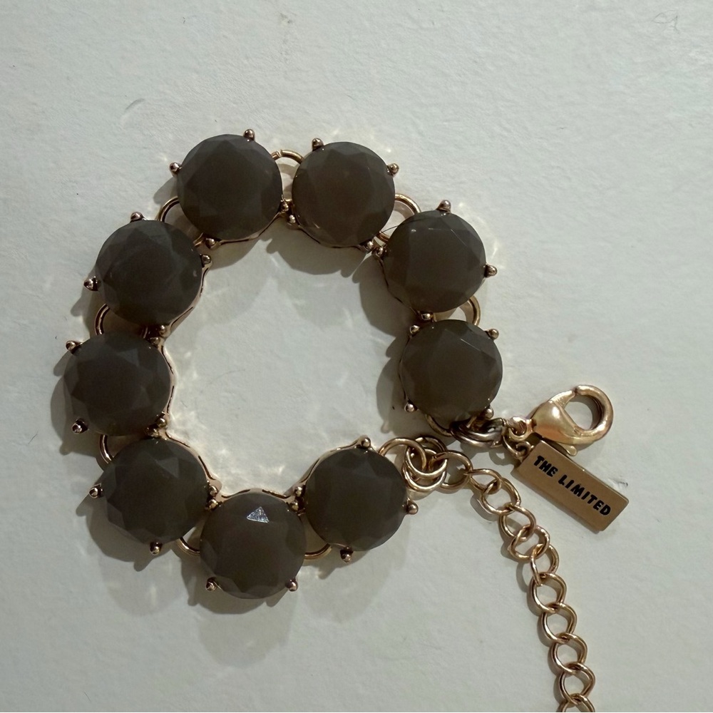 The Limited Gray Faceted Stone Bracelet with Gold-Tone Chain